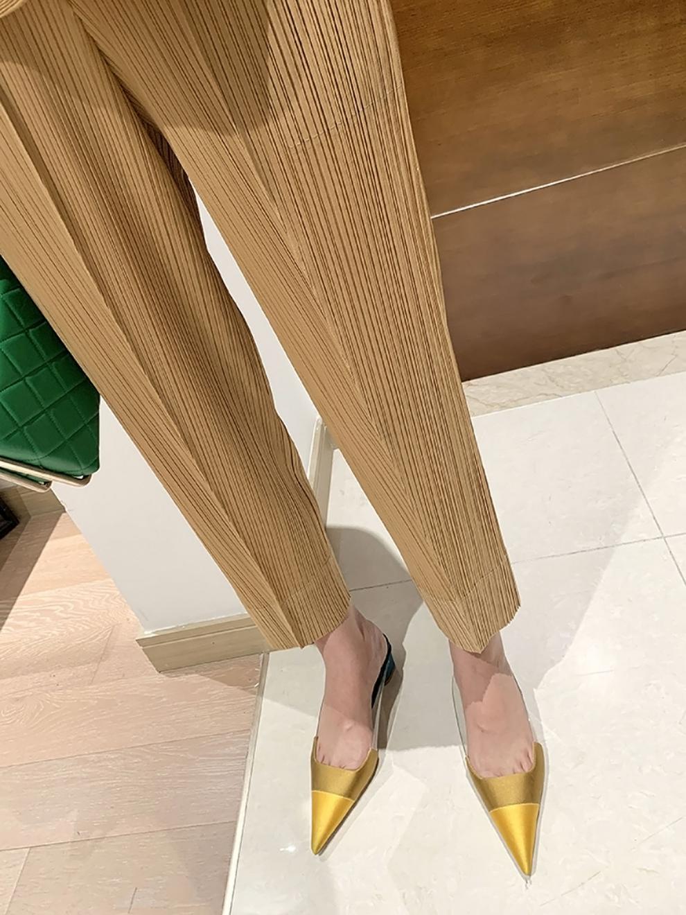 Miyake 2026 Straight-Leg Fashion High-Waisted Pocketed Cropped Pants with Elastic Waistband, Stretchy Pleated Slimming Cigarette Pants for Women